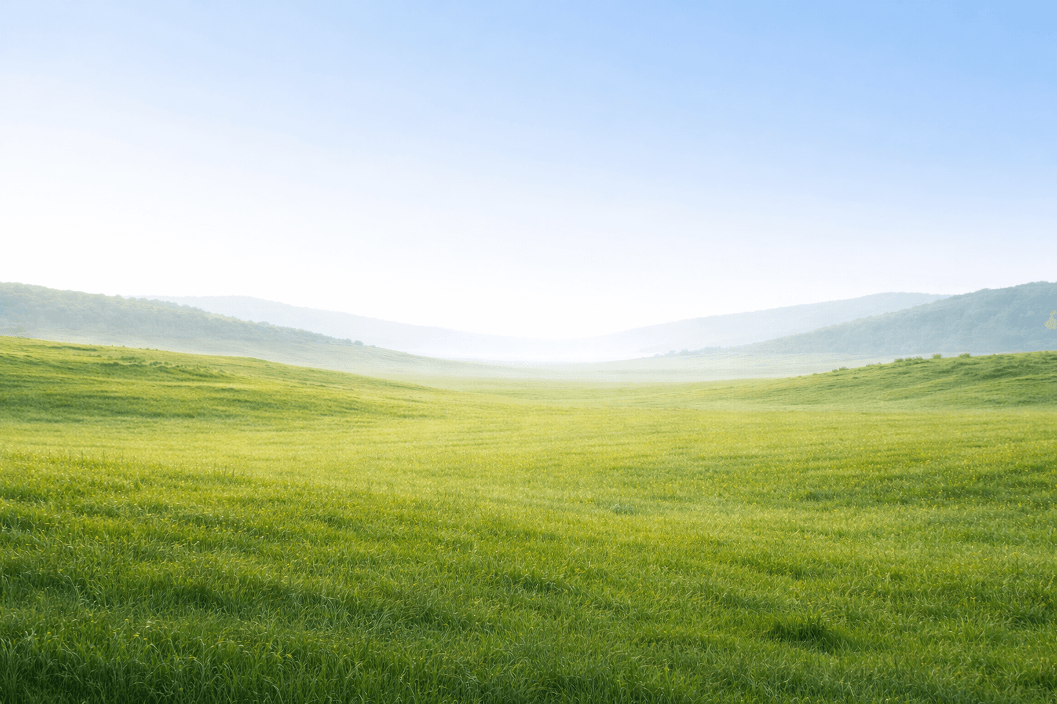 Misty green hills with a soft pale sky